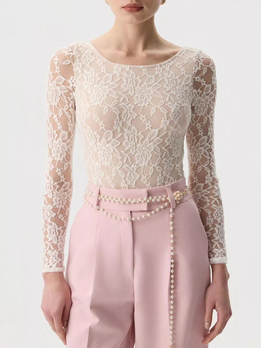Lace Round Neck Long Sleeve Top