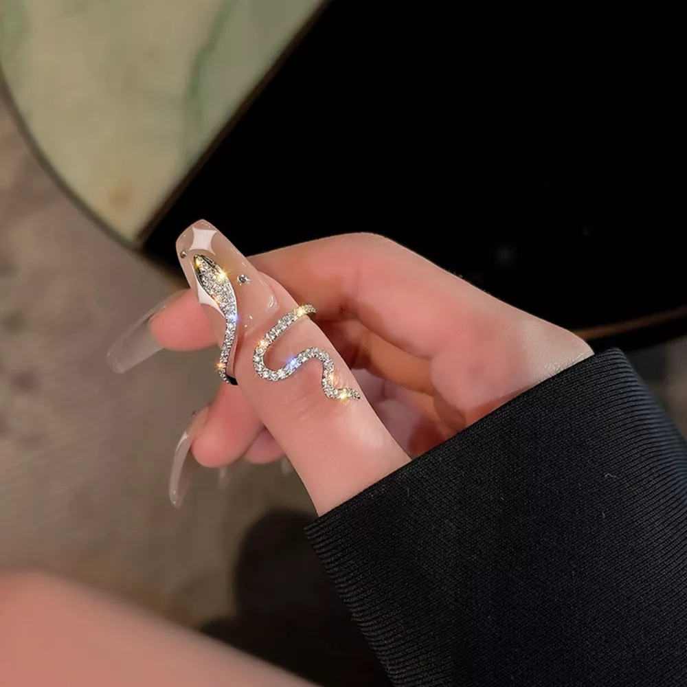 925 Sterling Silver Zircon Snake Bypass Ring, image 2