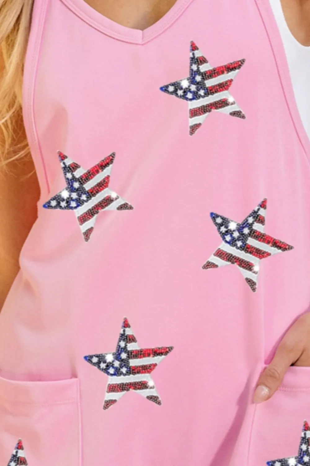 Sequin Pocketed Star V-Neck Romper, image 2