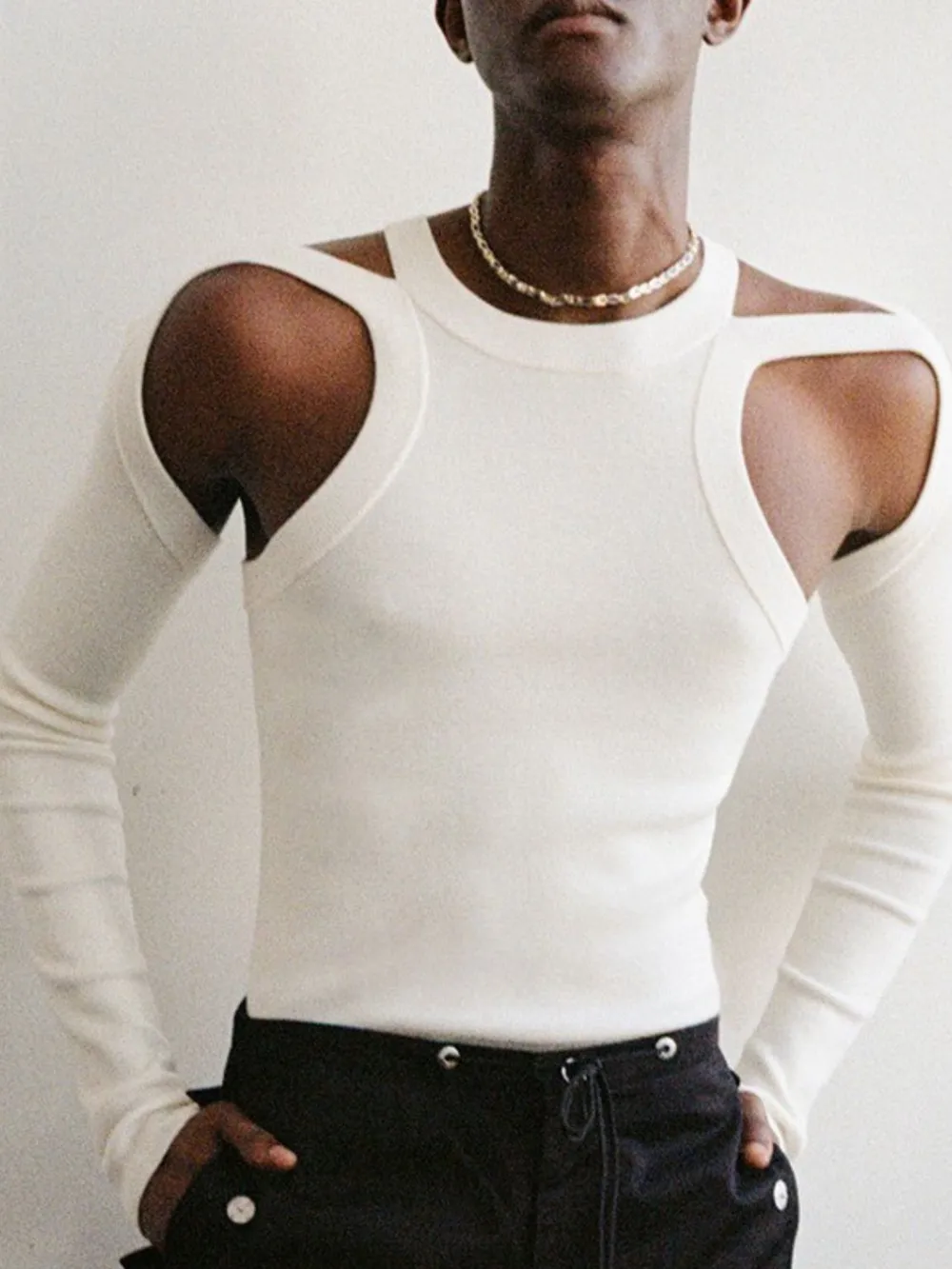 Men's Full Size Cutout Round Neck Long Sleeve Top Plus Size, image 2