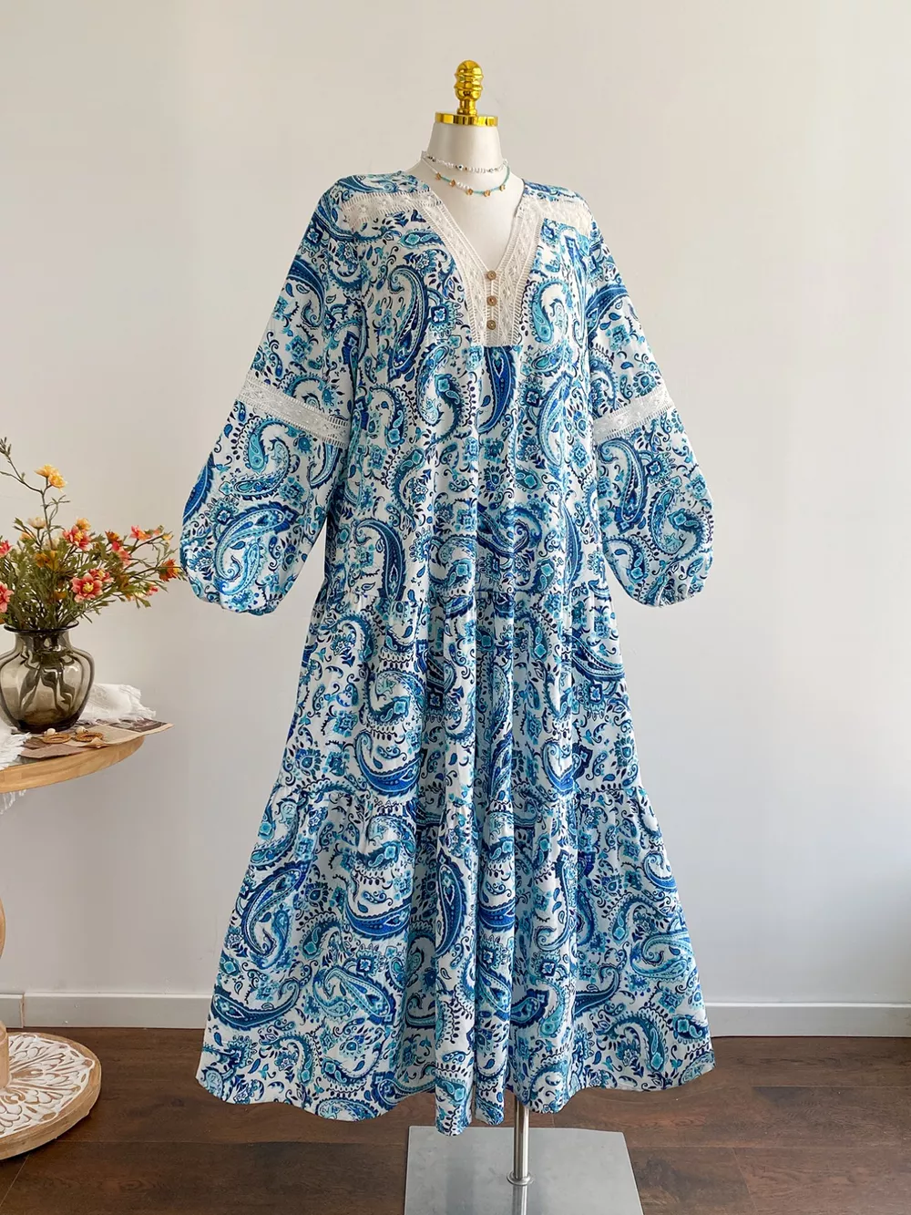 Plus Size Bohemian Paisley Print V-Neck Dress, image 2
