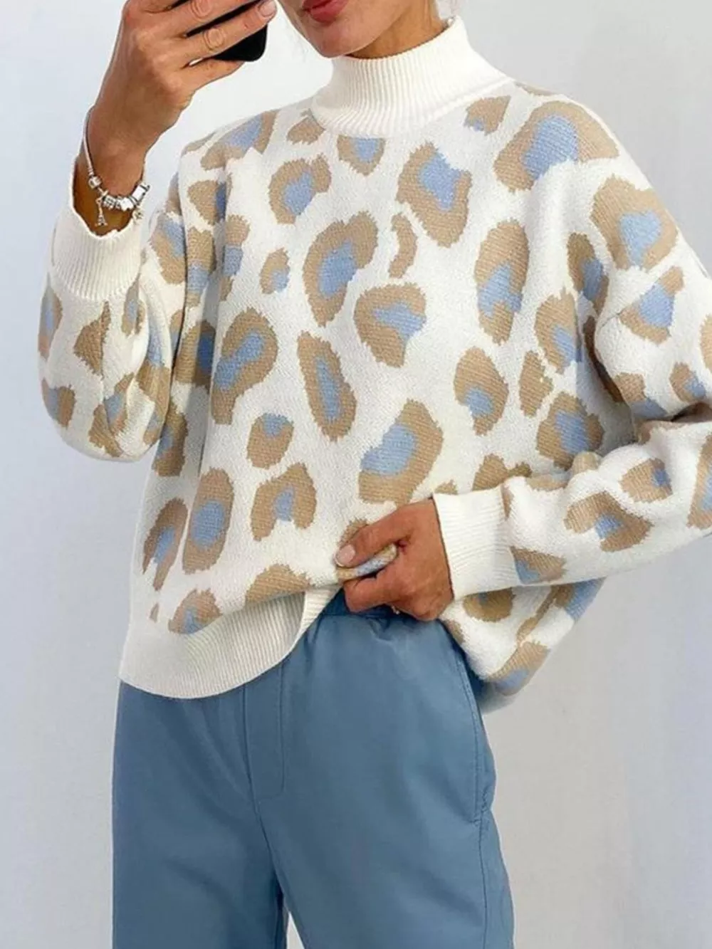 Leopard High Neck Sweater, image 3