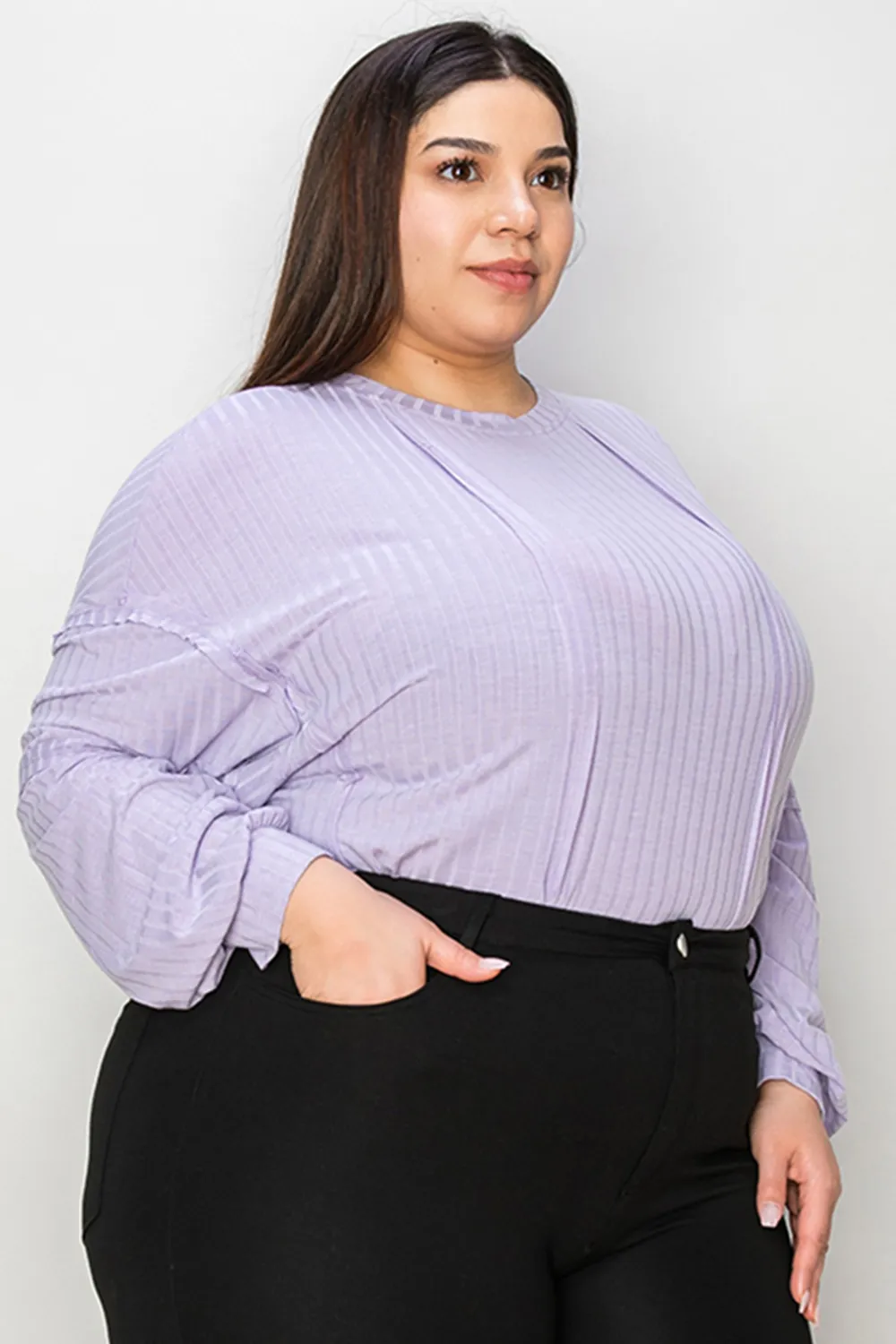 Full Size Ribbed Round Neck Long Sleeve T-Shirt, image 4