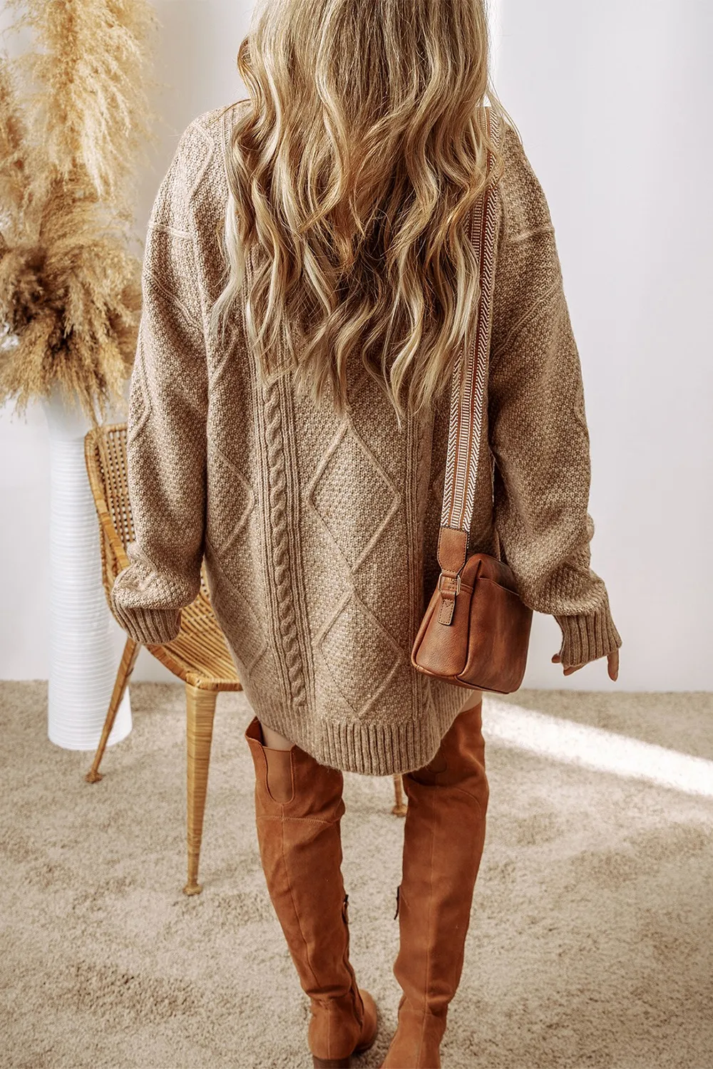 Cable-Knit Round Neck Sweater Dress, image 4