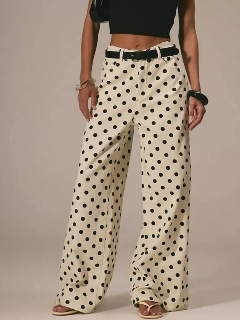 Polka Dot Wide Leg Jeans, image 2
