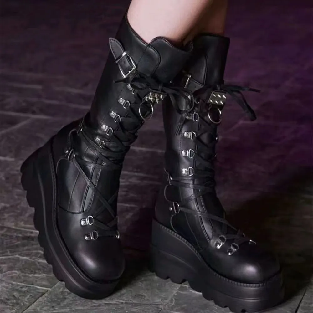 PU Leather Lace Up Wedge Boots, image 4