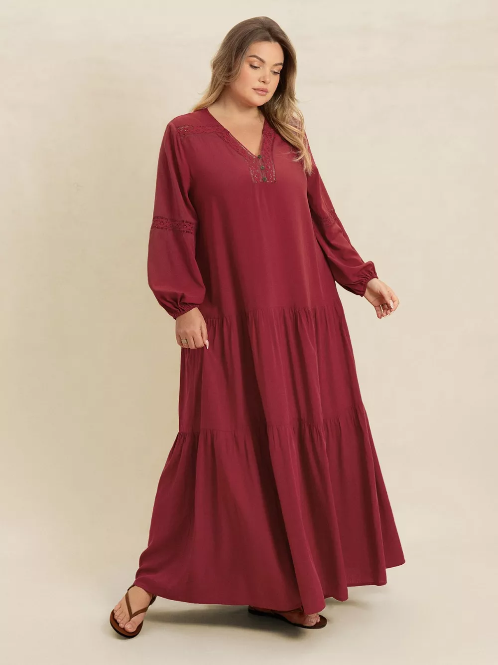 Plus Size Bohemian Tiered Maxi Dress with Balloon Sleeves, image 4