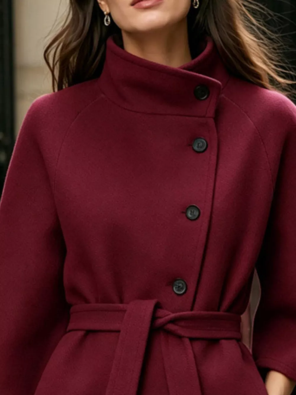Button Down Cape Coat with Belted Waist, image 12