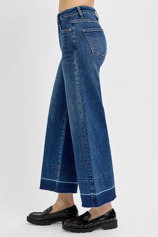 Full Size Tummy Control High Rise Crop Wide Hem Jeans Plus Size, image 2