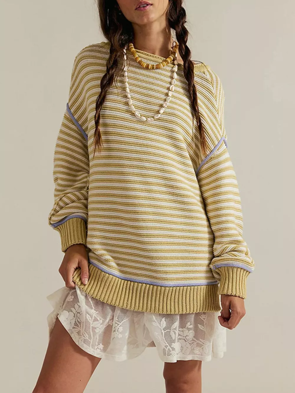 Oversized Striped Dropped Shoulder Sweater, image 2