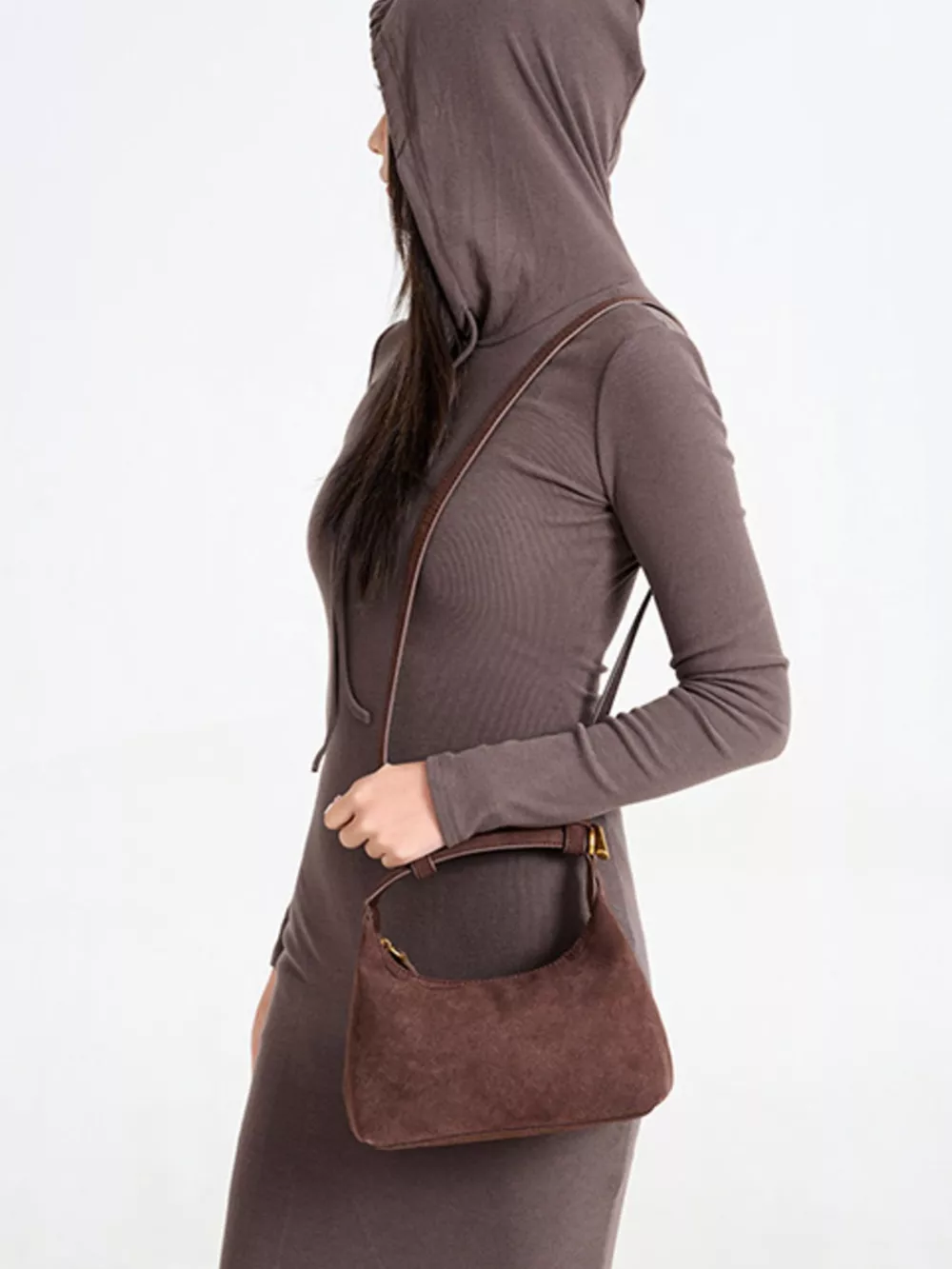 Minimalist Suede Crossbody Bag with Top Handle, image 3