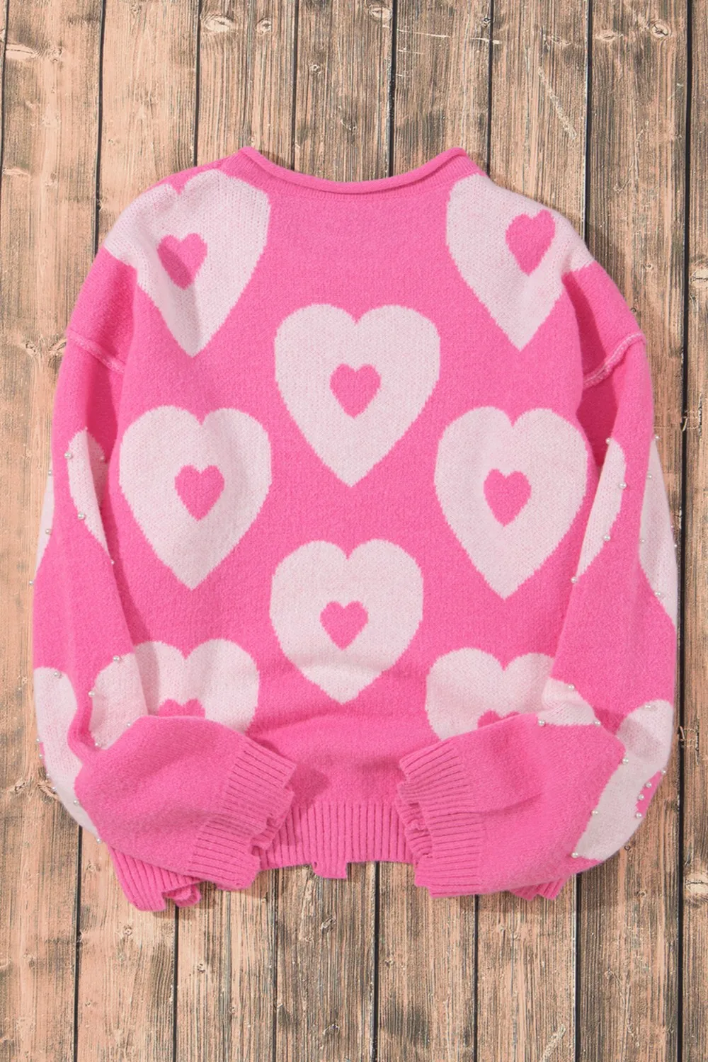 Pearl Detail Heart Round Neck Long Sleeve Sweater, image 2