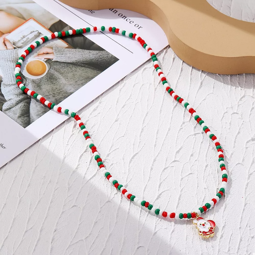 Christmas Beaded Necklace with Santa Charm, image 5