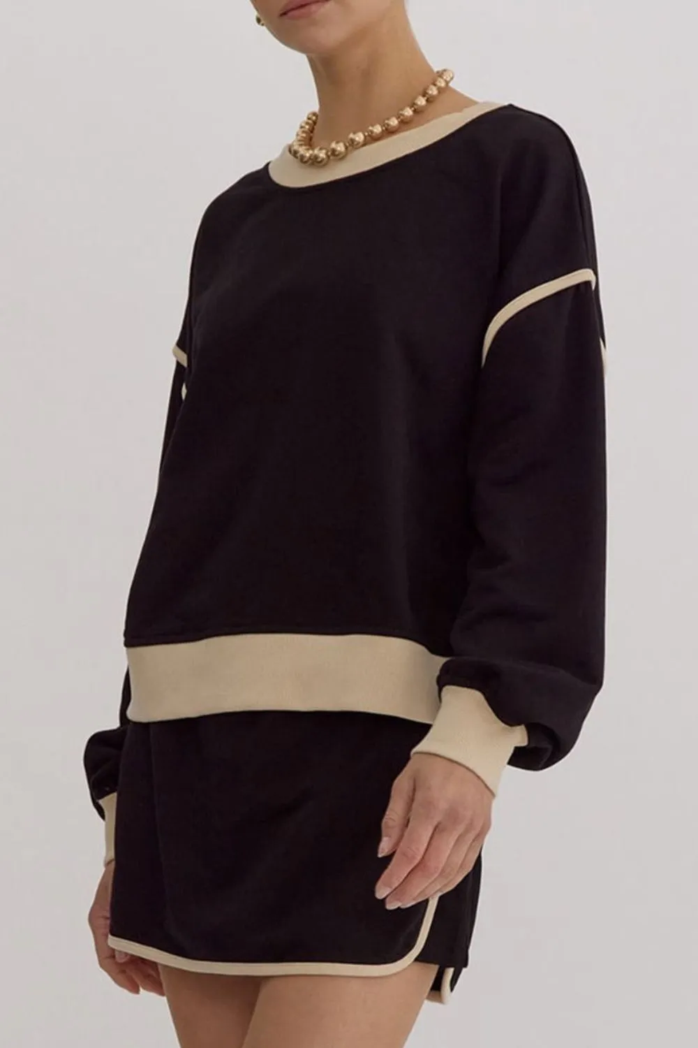 Contrast Trim Round Neck Top and Skort Set, image 4