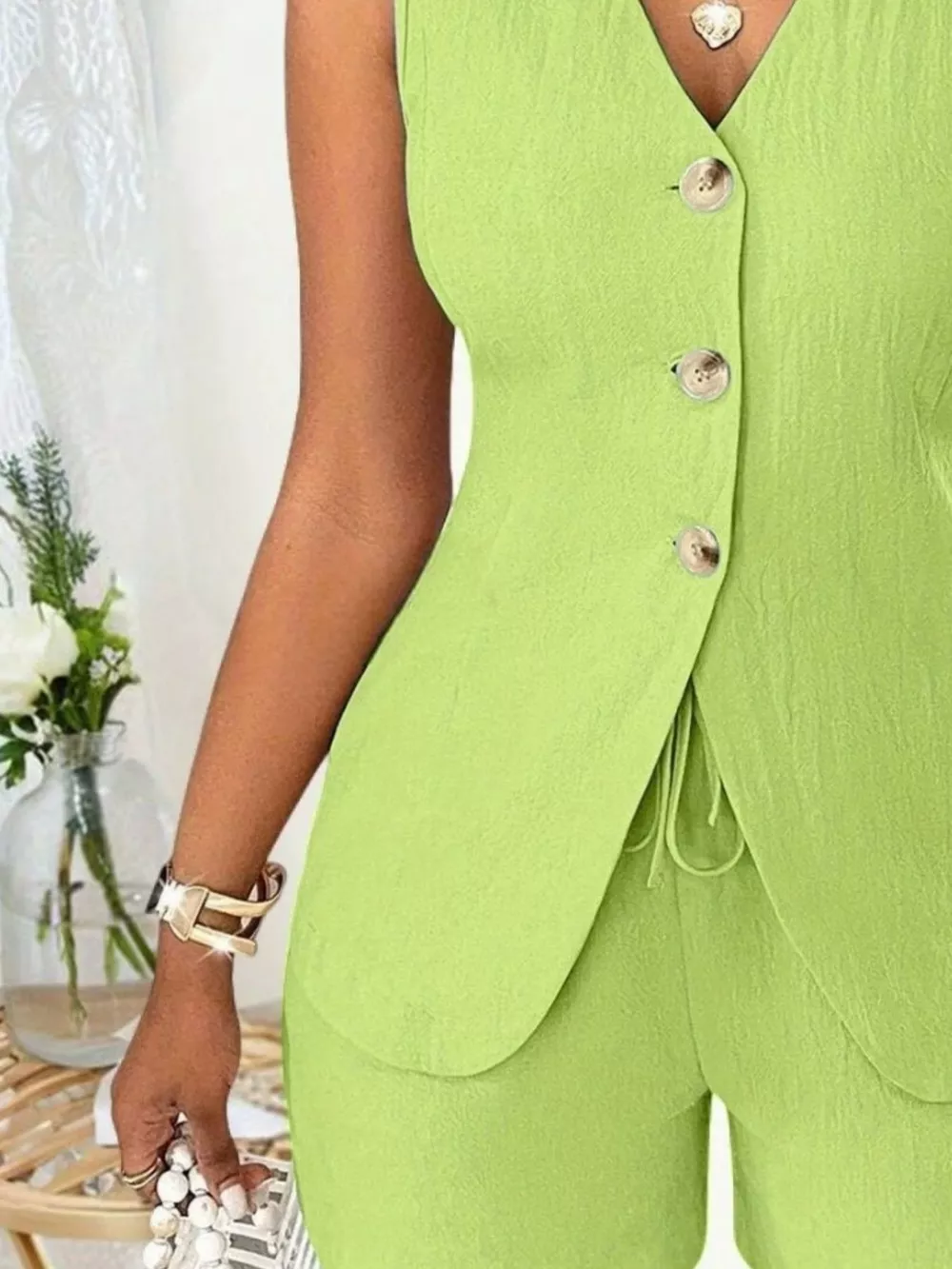 Sleeveless Button-Down Vest & Shorts Set, image 20
