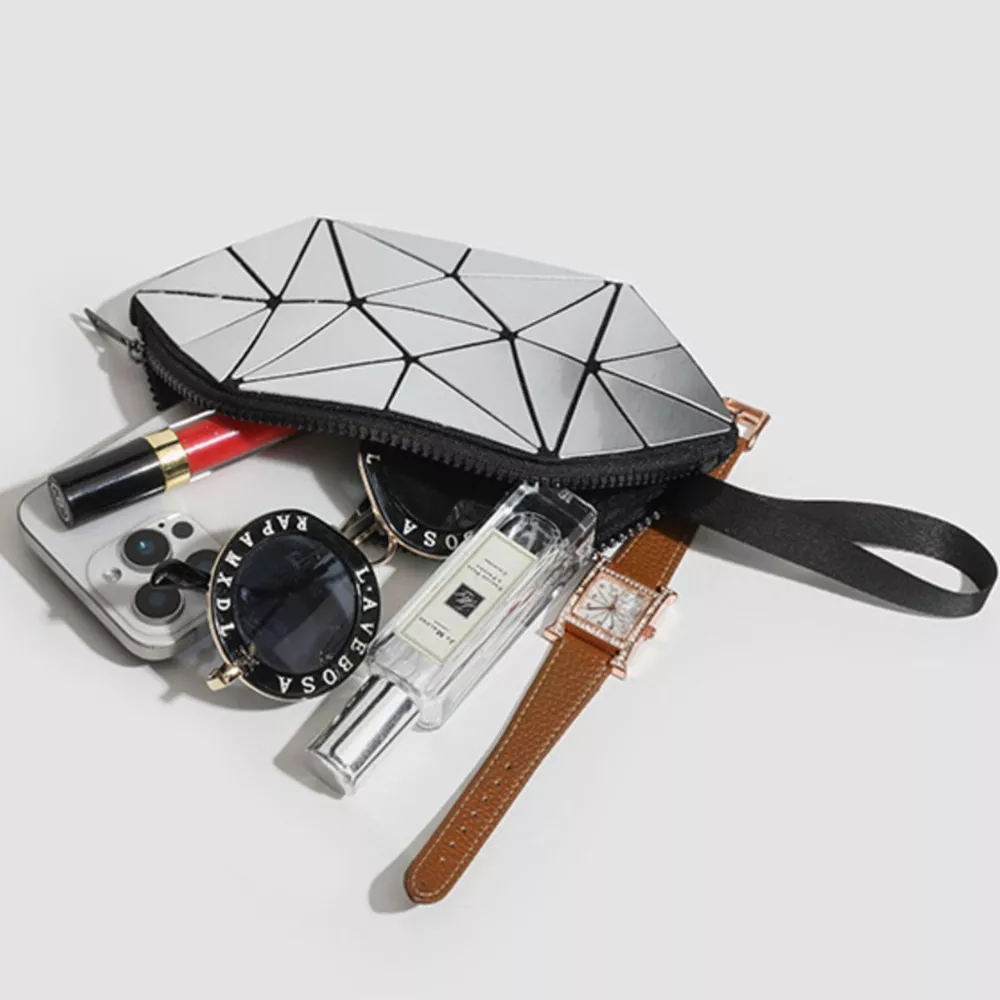 Geometric Metallic Silver Clutch with Modern Origami Design, image 3