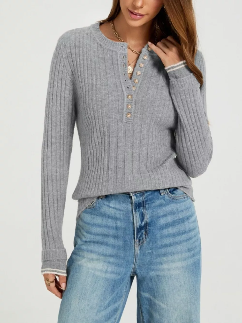 Button Detail Ribbed Knit Top, image 10