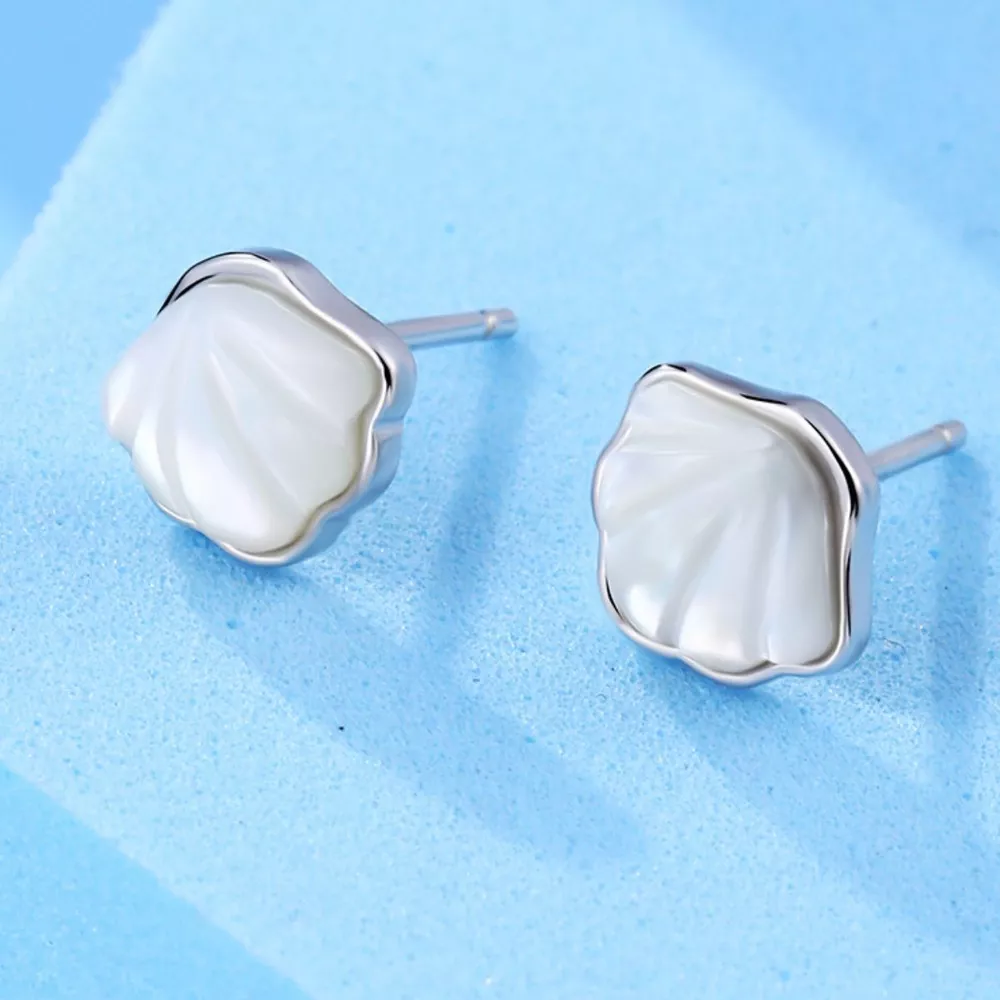 925 Sterling Silver Shell Stud Earrings, image 5
