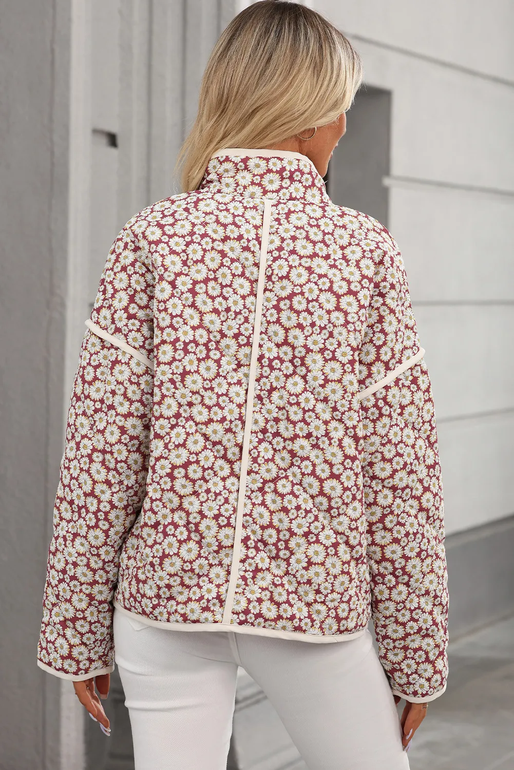 Floral Snap Down Mock Neck Coat, image 3