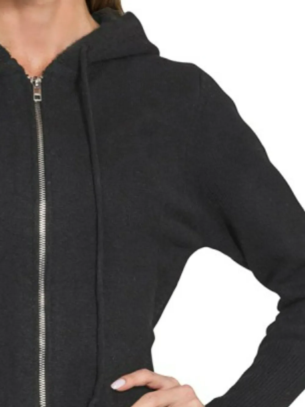 Drawstring Zip Up Hooded Cardigan, image 2