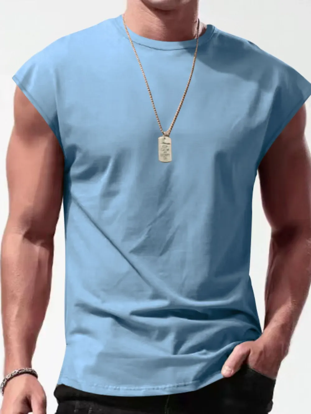 Men's Full Size Round Neck Cap Sleeve Tank Plus Size, image 2
