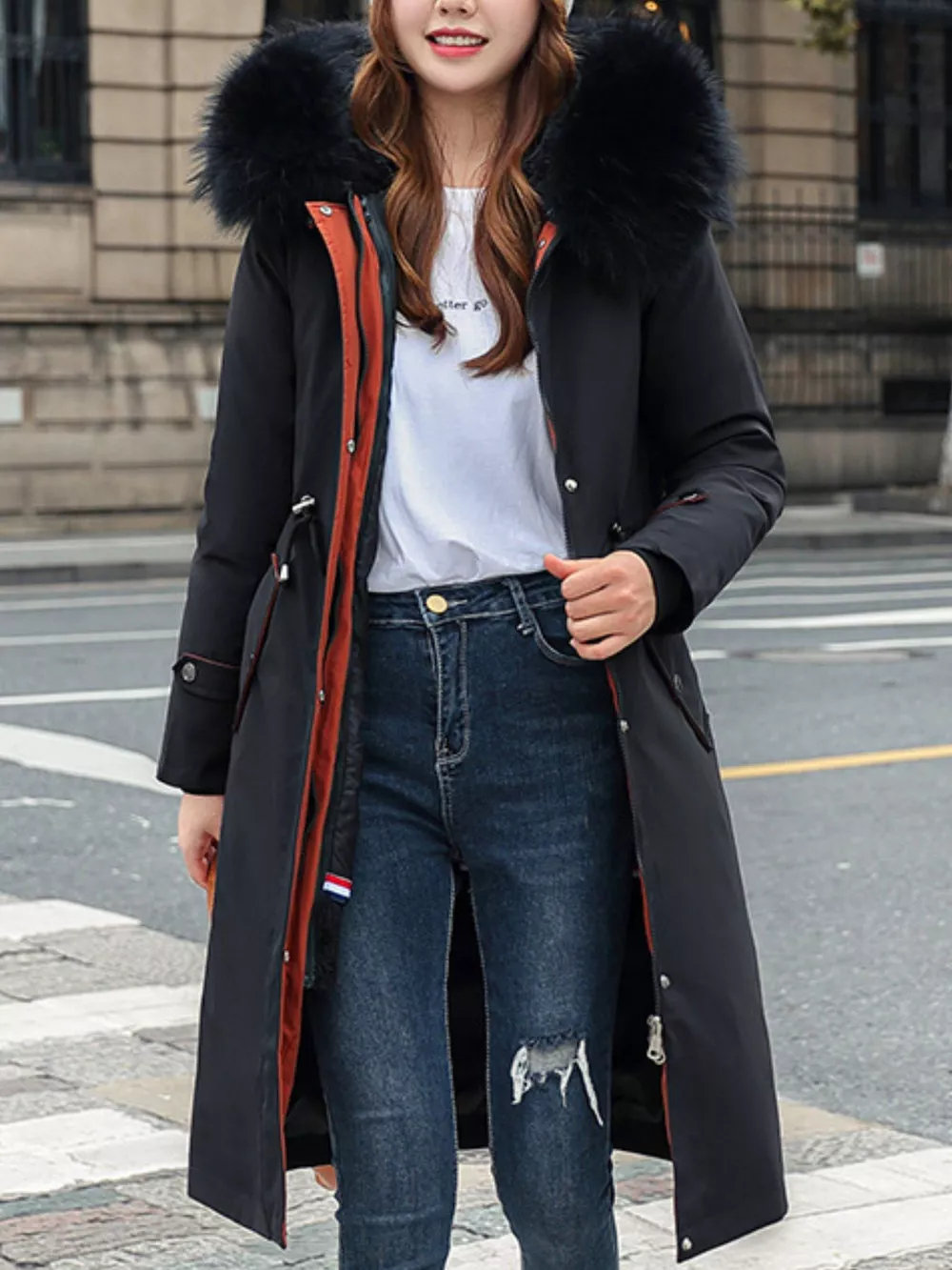 Plus Size Detachable Longline Hooded Parka with Faux Fur Trim and Drawstring Waist, image 10