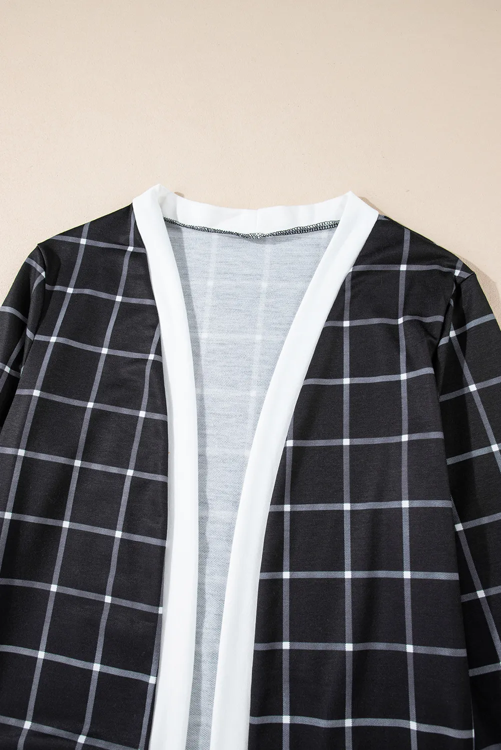 Plaid Open Front Long Sleeve Cover Up, image 2