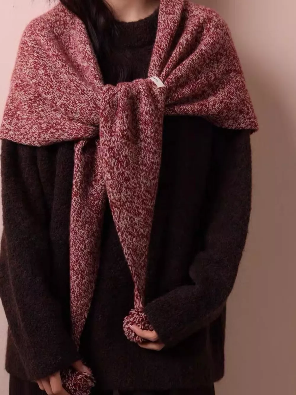 100% Wool Pom-Pom Knitted Scarf, image 5