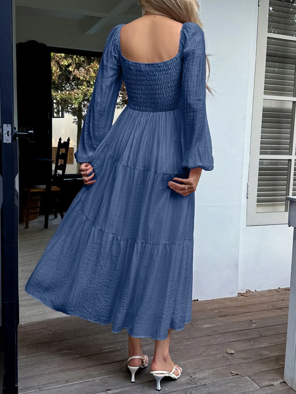 Tiered Balloon Sleeve Midi Dress, image 9