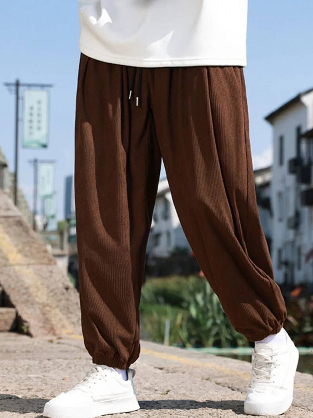 Men's Plus Size Drawstring Corduroy Joggers, image 2