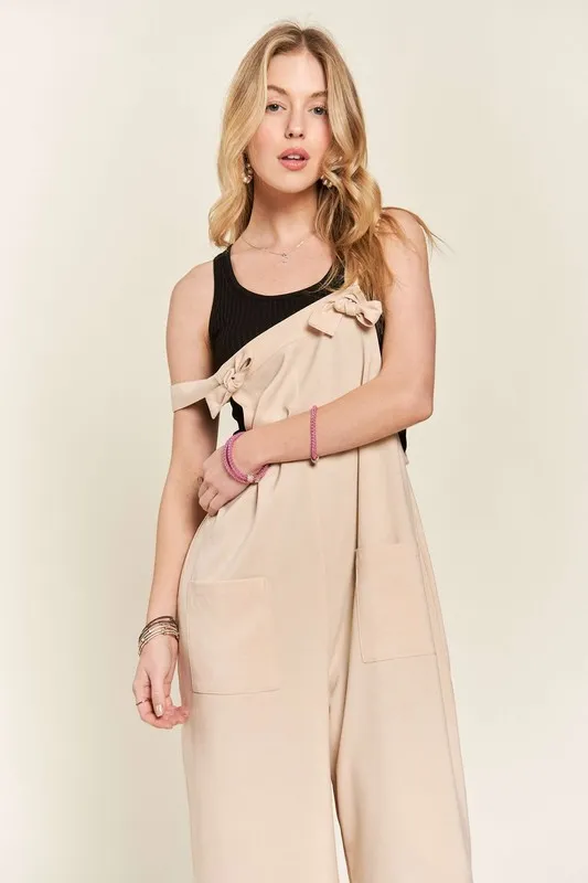 Knotted Wide Strap Wide Leg Overalls, image 2
