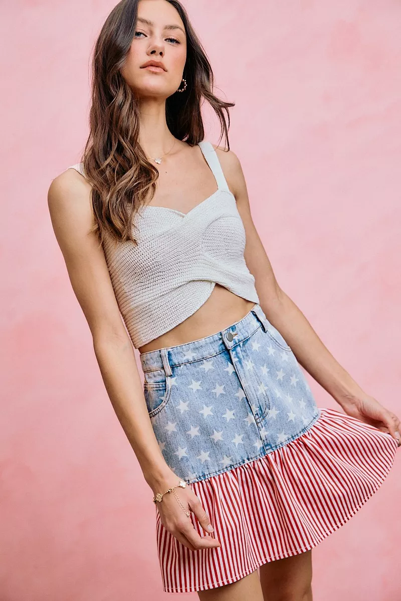 Stars And Stripes Fit And Flare Denim Mini Skirt, image 12