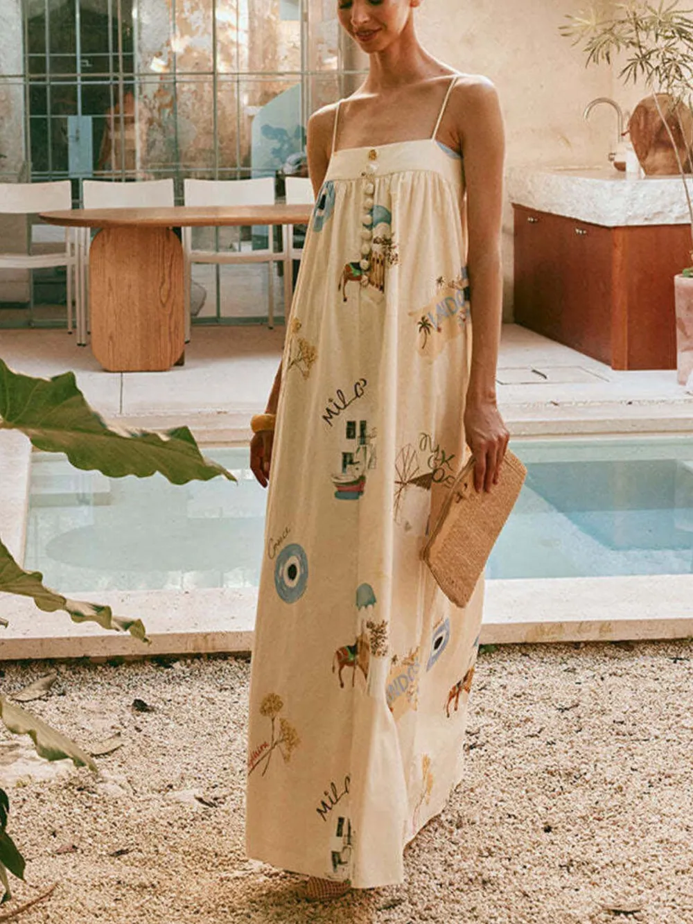 Bohemian Print Cami Maxi Dress with Pockets, image 3