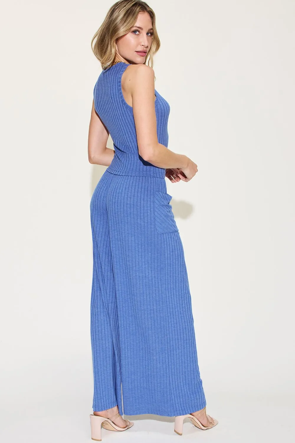 Full Size Ribbed Tank and Wide Leg Pants Set, image 4
