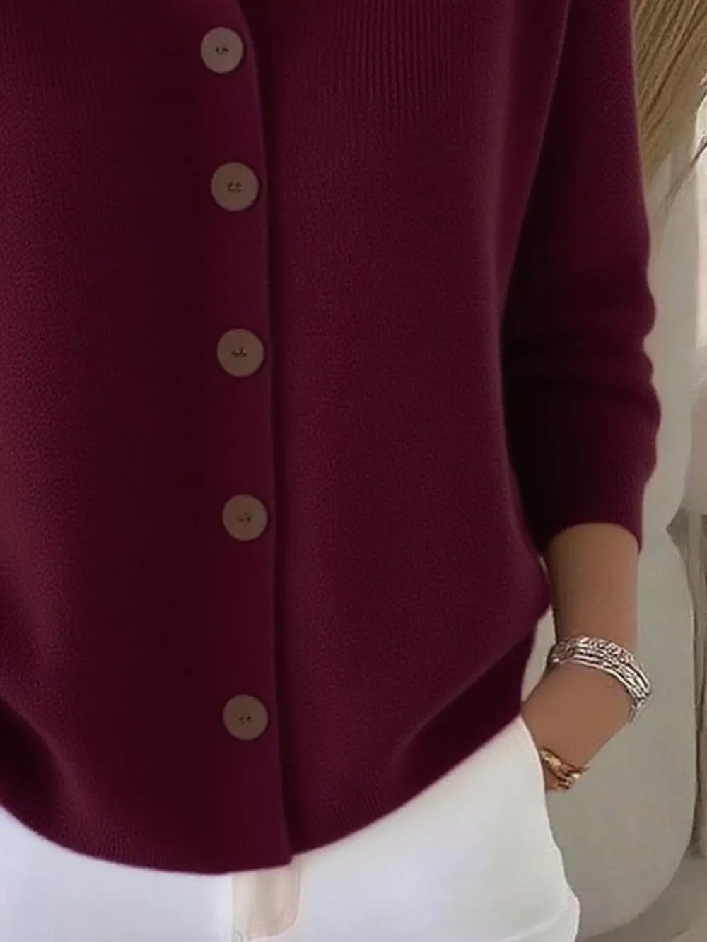 Full Size Button-Down Knit Cardigan Plus Size, image 2