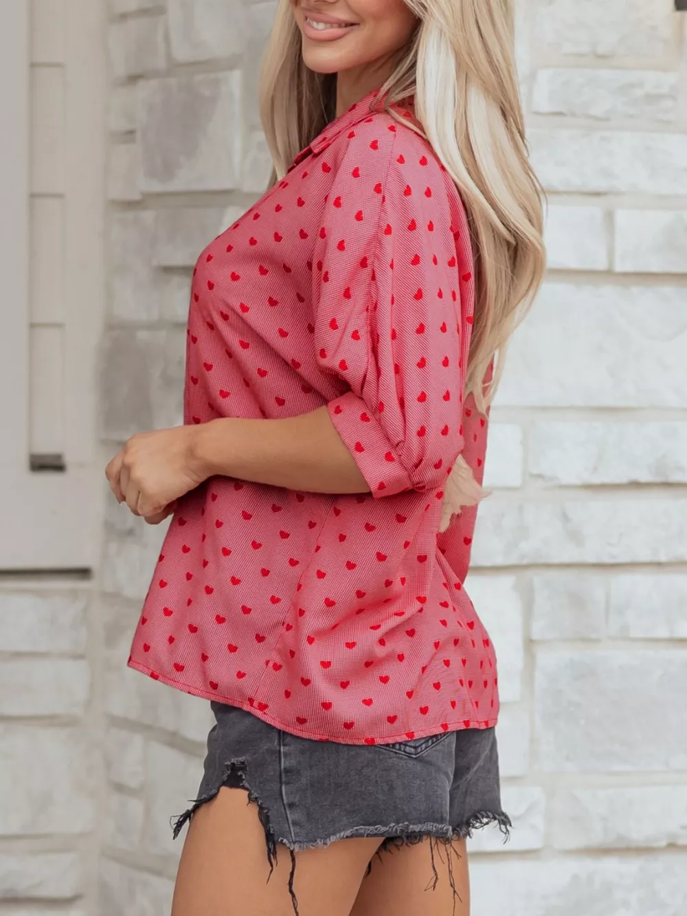 Heart Print Button-Down Shirt, image 2