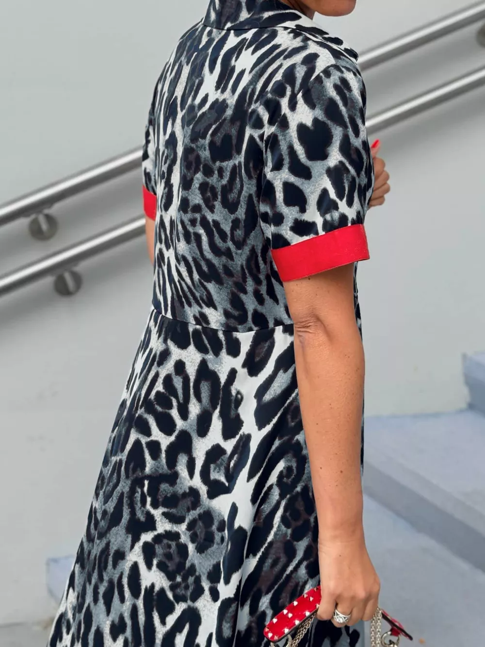Leopard Print Button-Down Dress with Contrast Trim, image 3