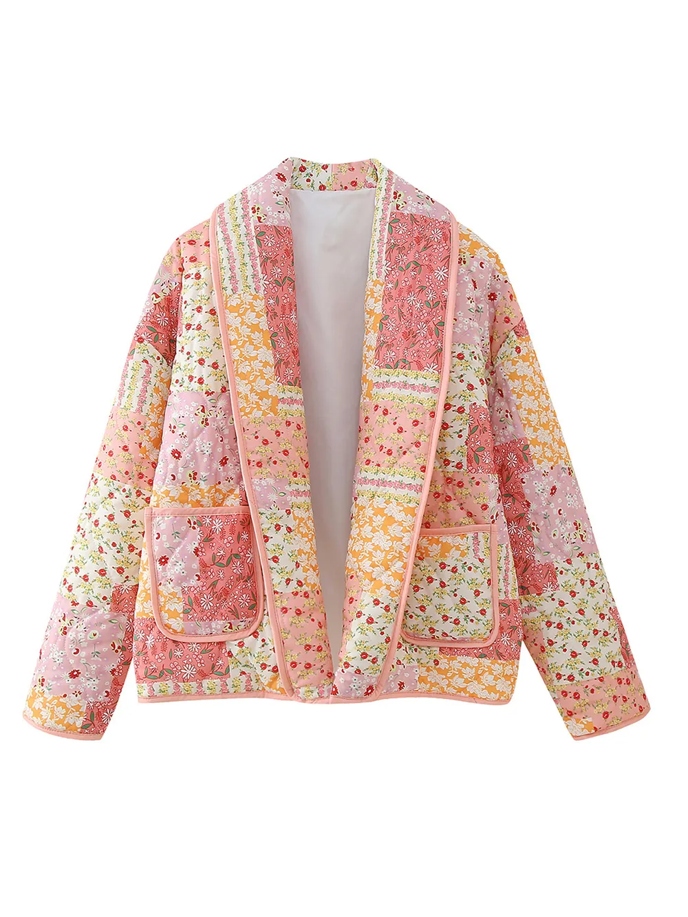Printed Patchwork Open Front Cardigan with Pockets, image 10