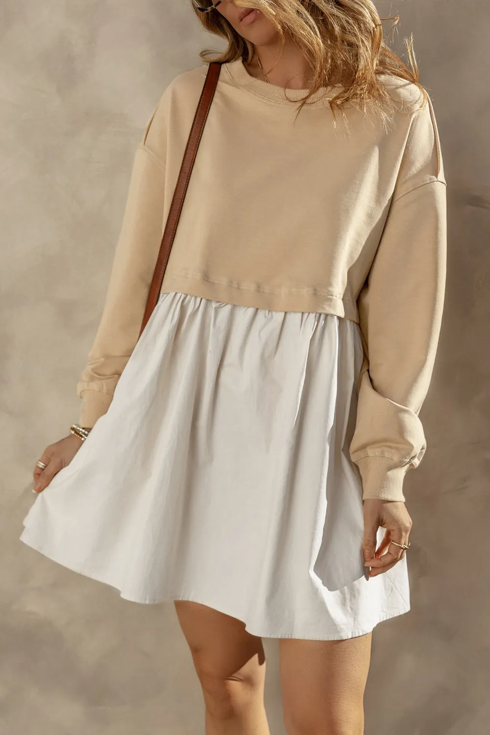 Round Neck Long Sleeve Mini Dress, image 2