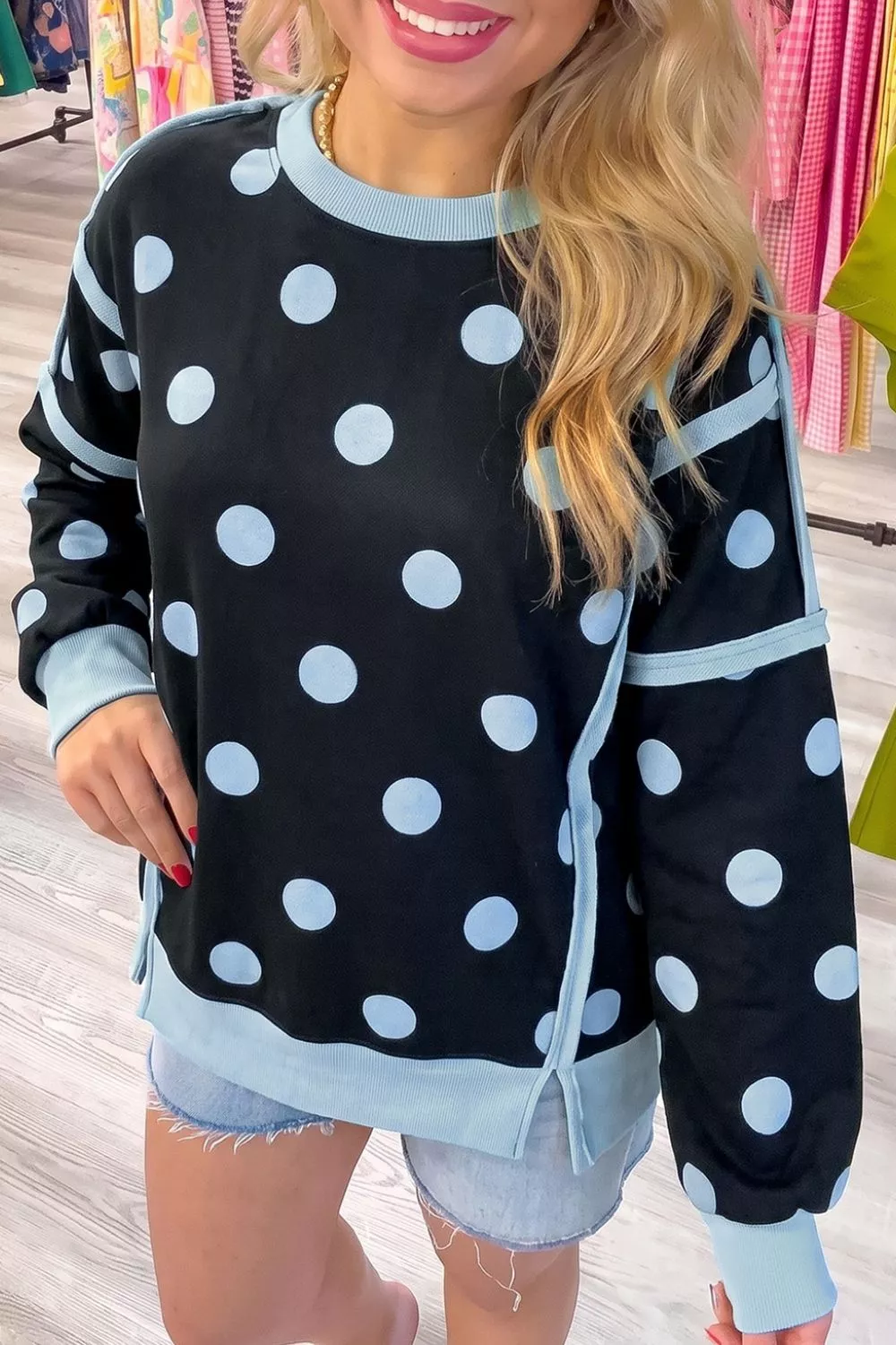 Polka Dot Crew Neck Sweatshirt, image 12