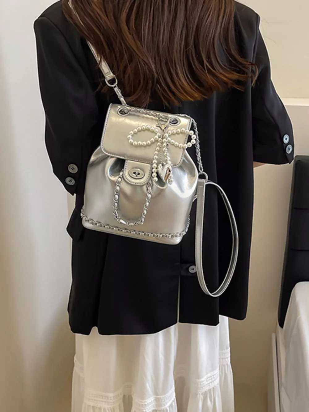 Pearl Decor Backpack Bag, image 7