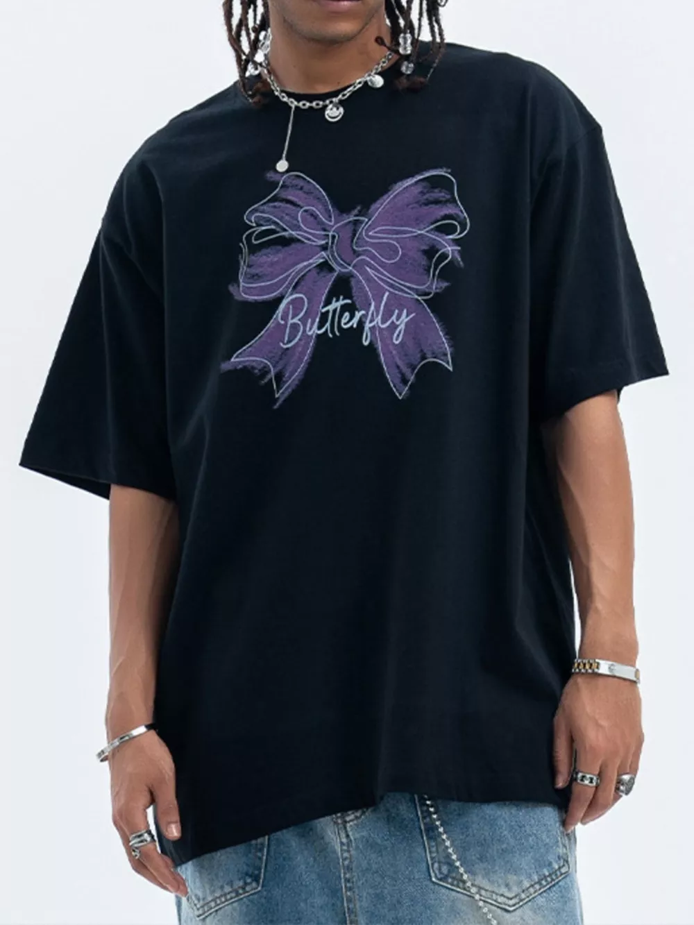 Men's Bow Butterfly Round Neck Short Sleeve T-Shirt, image 7