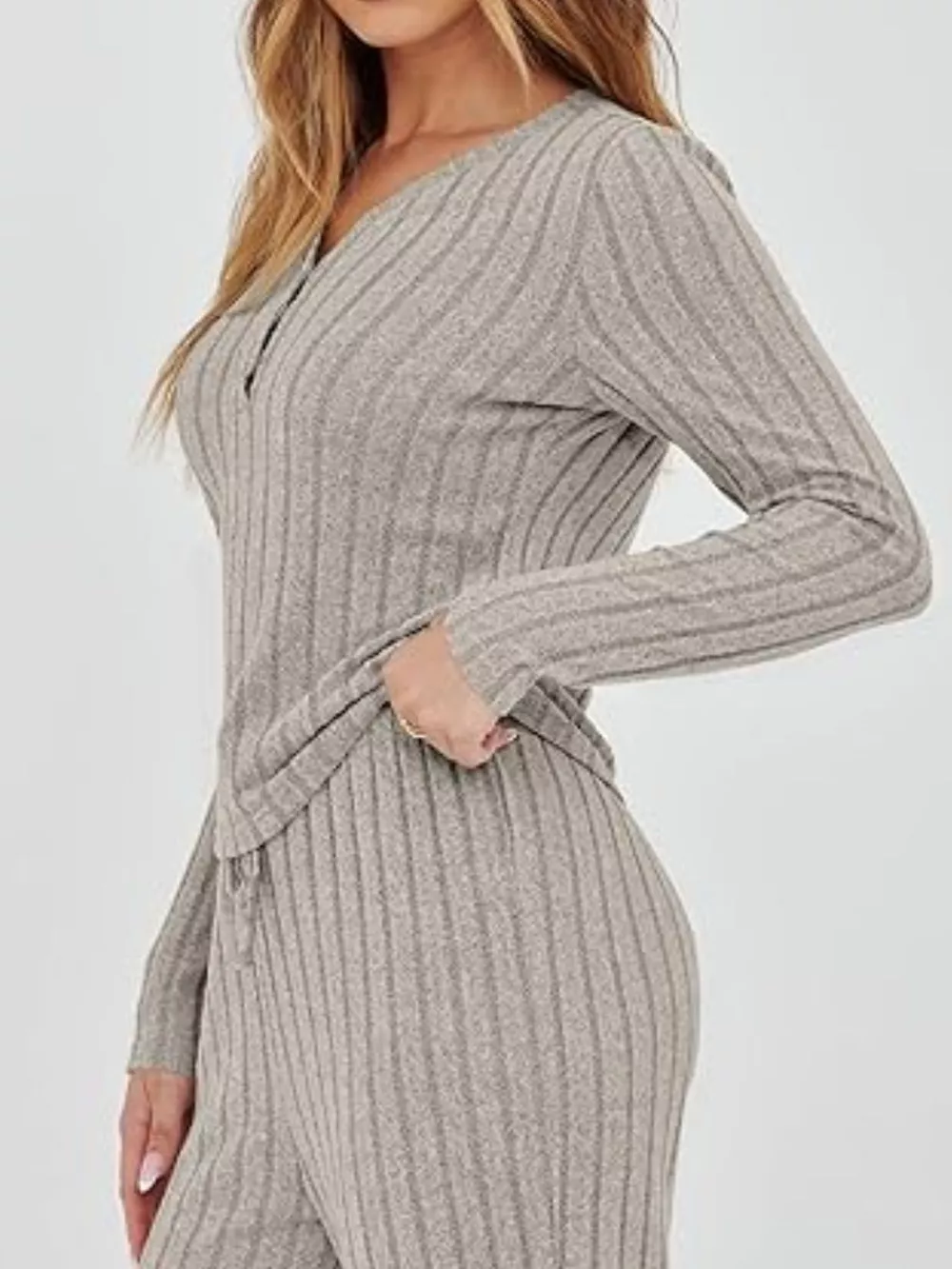 Ribbed Knit Long Sleeve Top and Pants Set, image 2