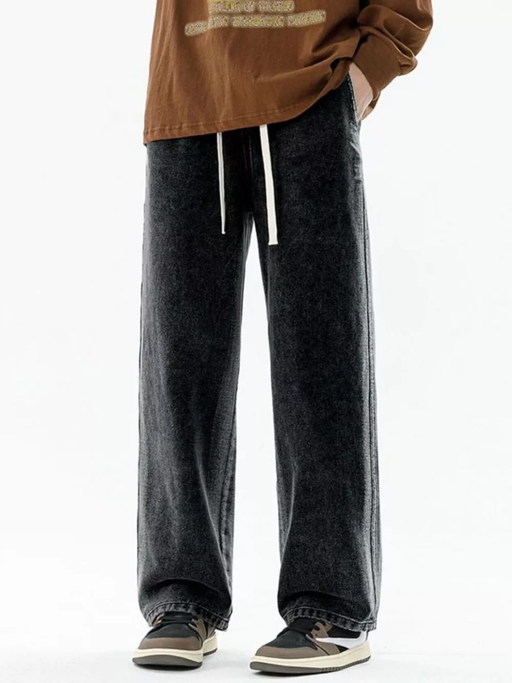 Men's Full Size Drawstring Relaxed Fit Wide Leg Jeans Plus Size, image 4