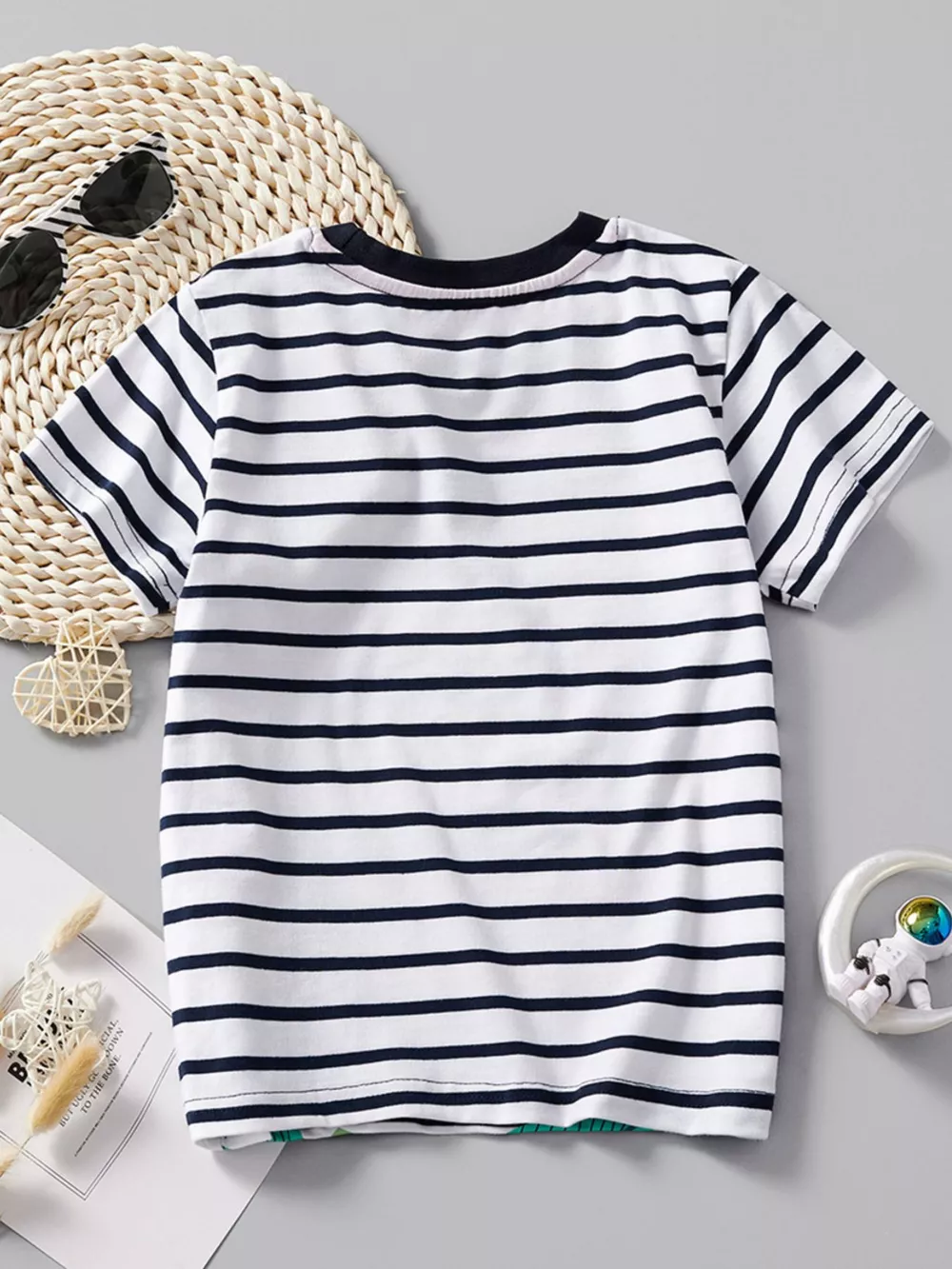 Children's Striped Elephant Round Neck T-Shirt, image 5