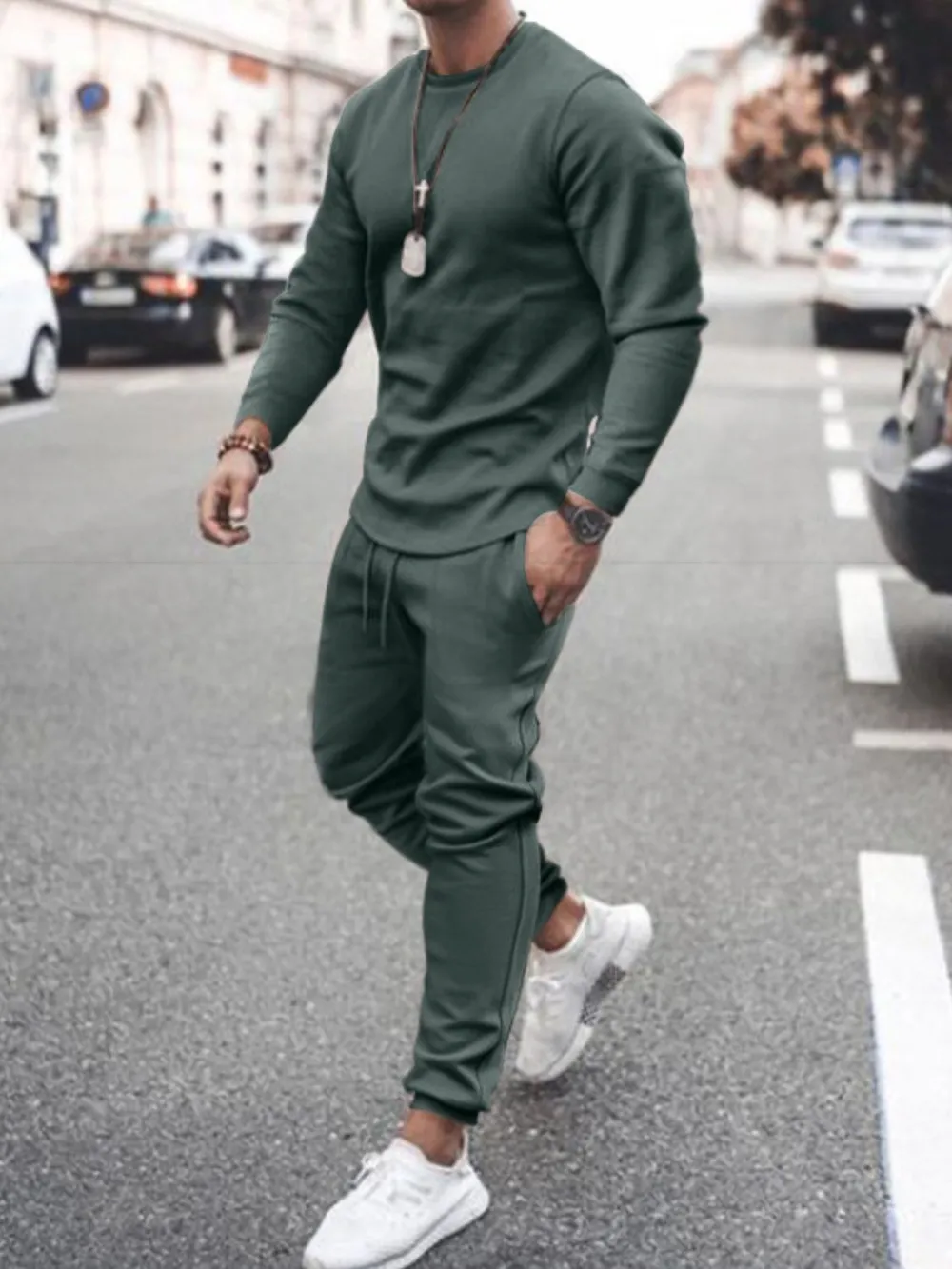 Men's Full Size Round Neck Long Sleeve Top and Pants Set Plus Size, image 8