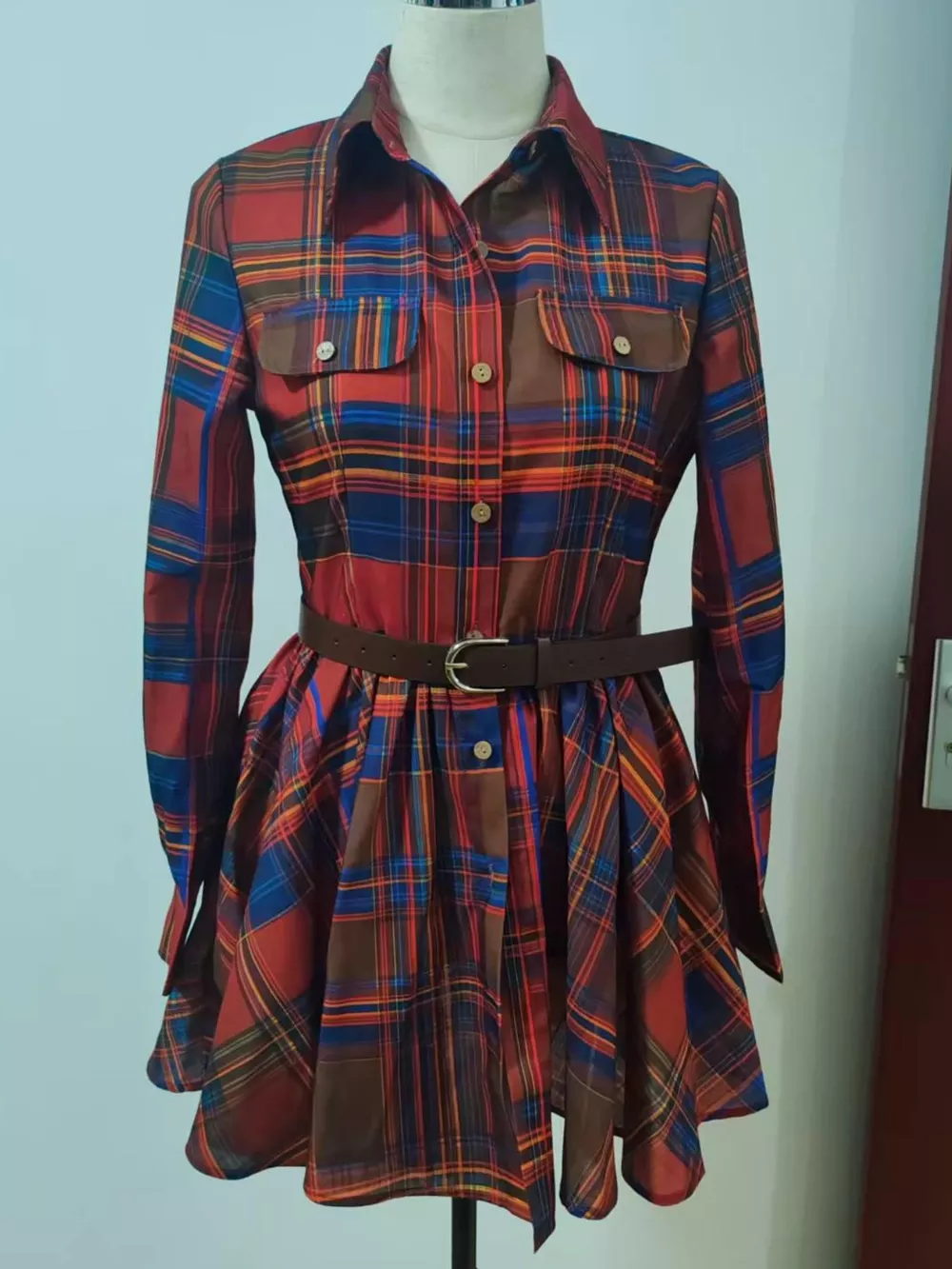 Full Size Plaid Long Sleeve Shirt Dress Plus Size, image 4