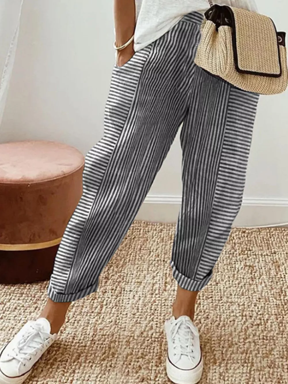 Full Size Striped Casual Pants Plus Size, image 3