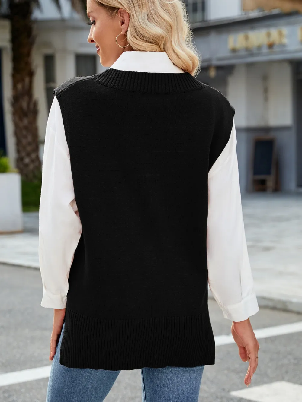 Side Slit V-Neck Sweater Vest, image 6