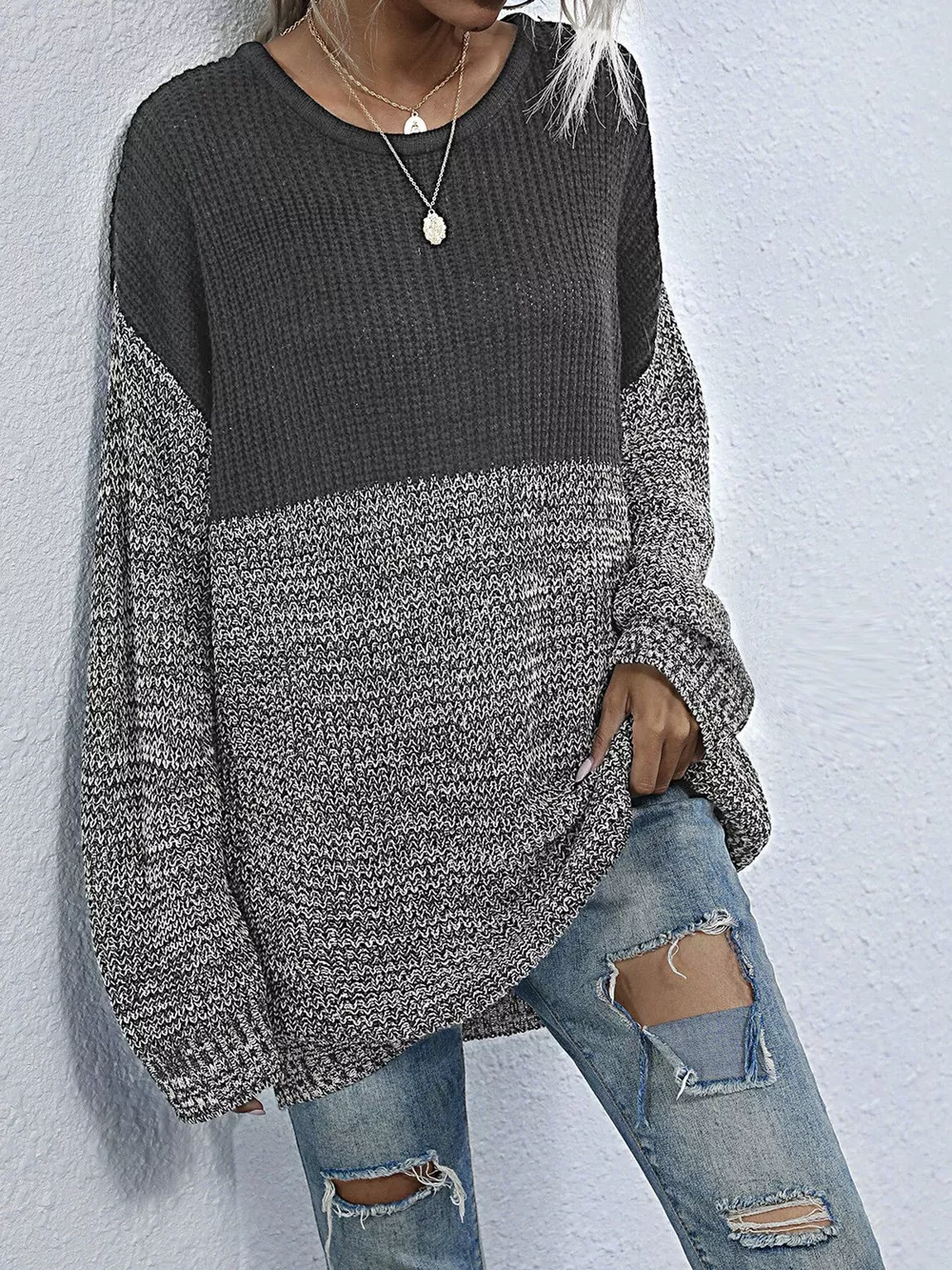 Color Block Long Sleeve Oversized Sweater, image 3